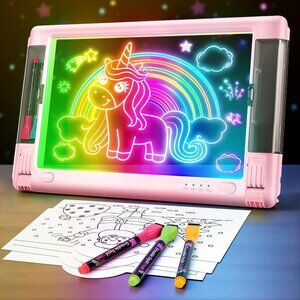 Rechargeable LED Drawing Board, 15 Inch 9-Color Light Modes Neon Art Light Up Wr